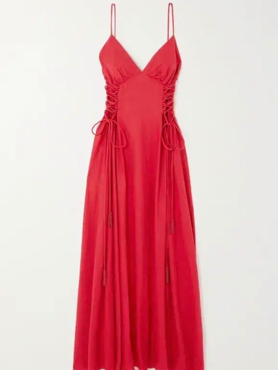 FARM Rio Dresses & Skirts - Farm Rio Tie-Detailed Linen-Blend Maxi Dress in Red | Size Small | NWT